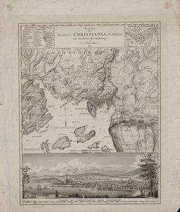 Kaart van de stad Christiania in Noorwegen en de omgeving
